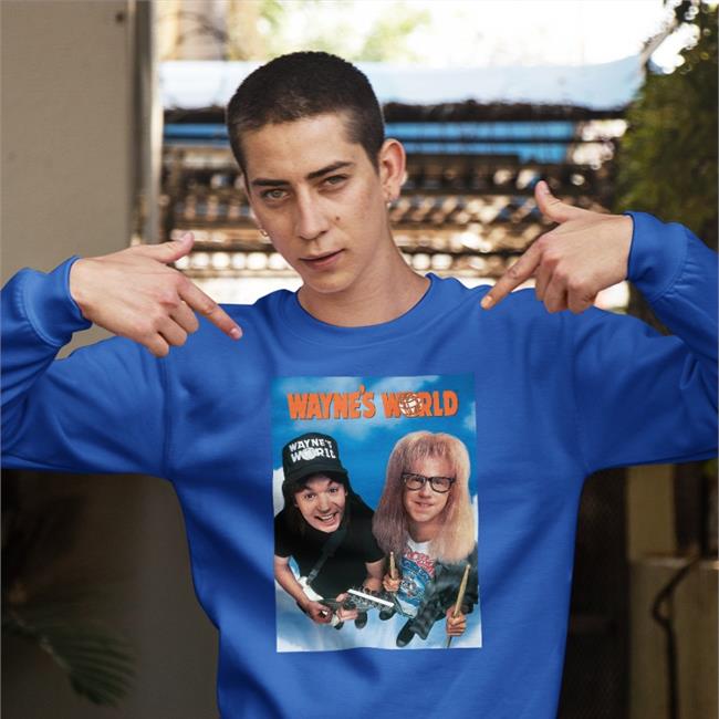 Annie Agar Wearing Wayne's World Sweatshirt