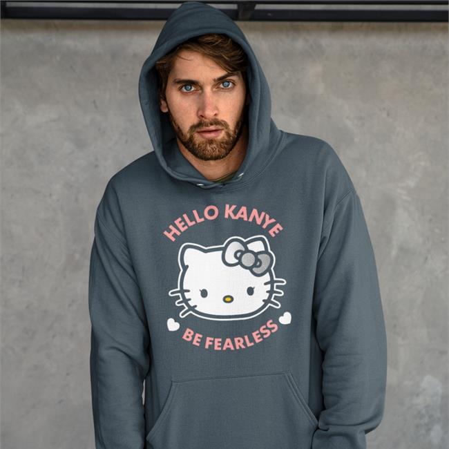 Kanye West Wearing Hello Kanye Be Fearless Hoodie Hello Kitty