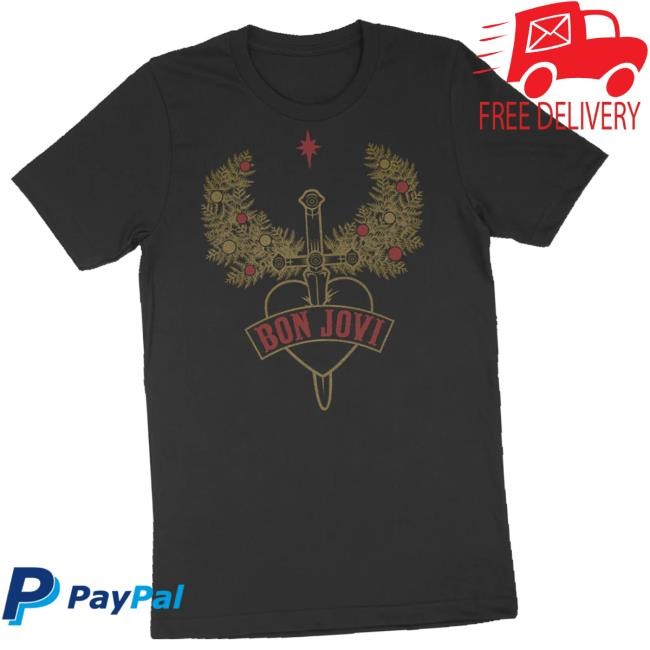 Bon Jovi Merch Store Heart & Dagger Holiday Wreath Black Tee Shirt