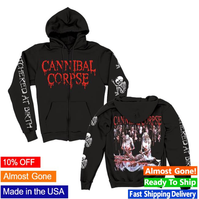 Official Cannibal Corpse Merch Store Butchered At Birth Sleeve Print Zip Up Hood Black CannibalCorpse