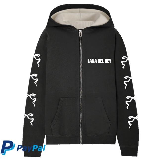 Lana Del Rey Merch Black Zip-Up Hoodie With Ribbon Sleeves Shirts