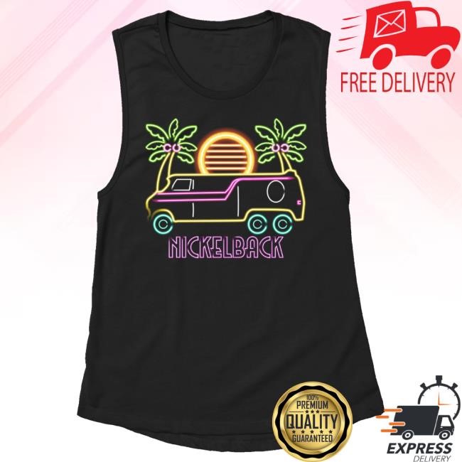 Official Nickelback Merch Neon Beach Women's Black Muscle Tank Tee