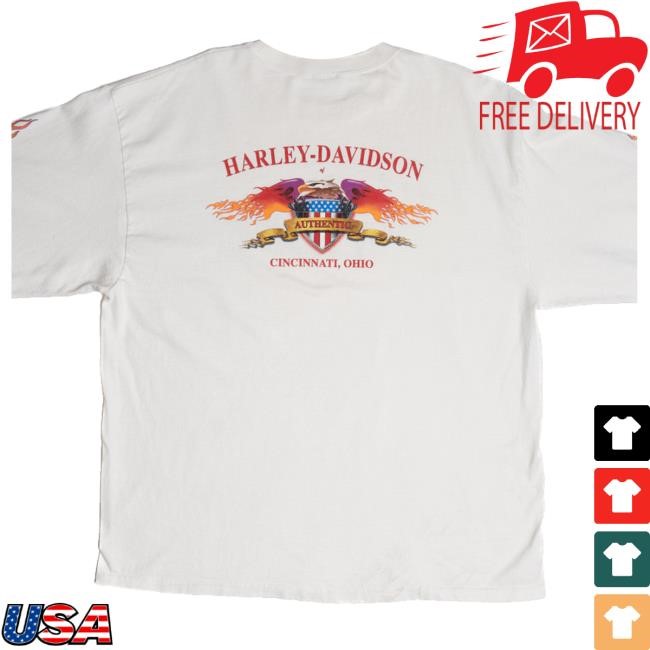 Official Ragstock Harley Davidson Cincinnati Flame Sleeves Long Sleeve Shirt