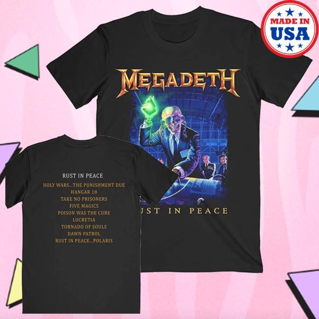 Official Rockabilia Merch Megadeth Rust In Peace Tracklist (Back Print) Slim Fit Shirt