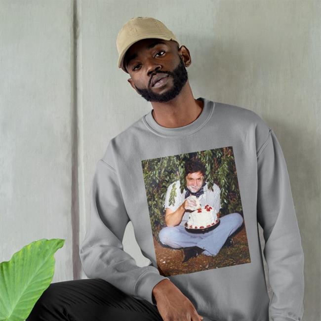 Johnny Cash Eating Cake Long Sleeve Tee Shirt White