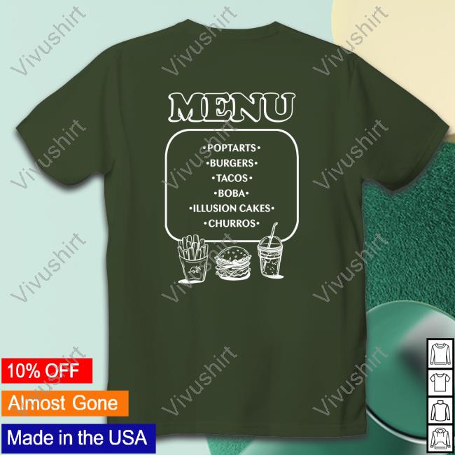 The Try Guys Menu Poptarts Burgers Tacos Boba Illusion Cakes Churros Tee Shirt Menu Poptarts Burgers Tacos Boba Illusion Cakes Churros Tee Shirt