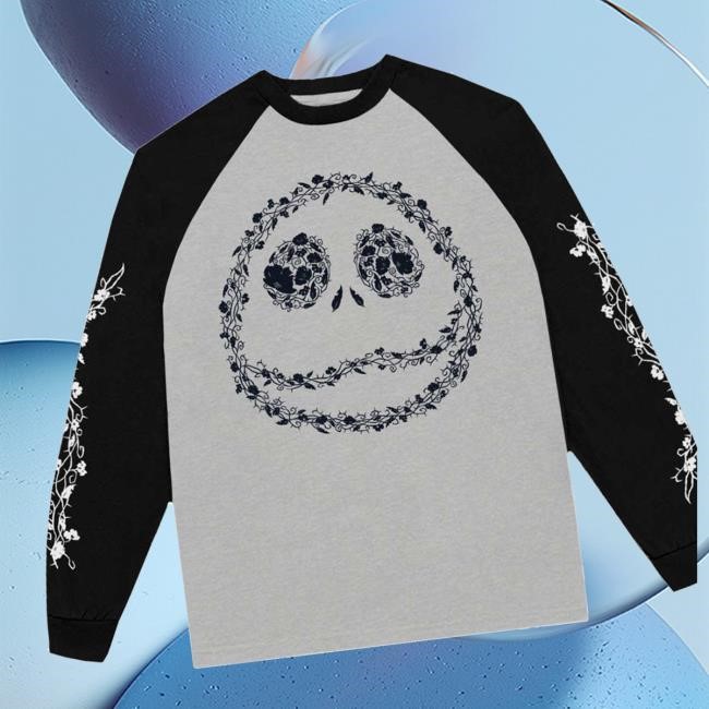 Eyesore Merch Merch The Nightmare Before Christmas 'Floral Jack' (Black & Grey) Long Sleeve Crewneck Sweatshirt