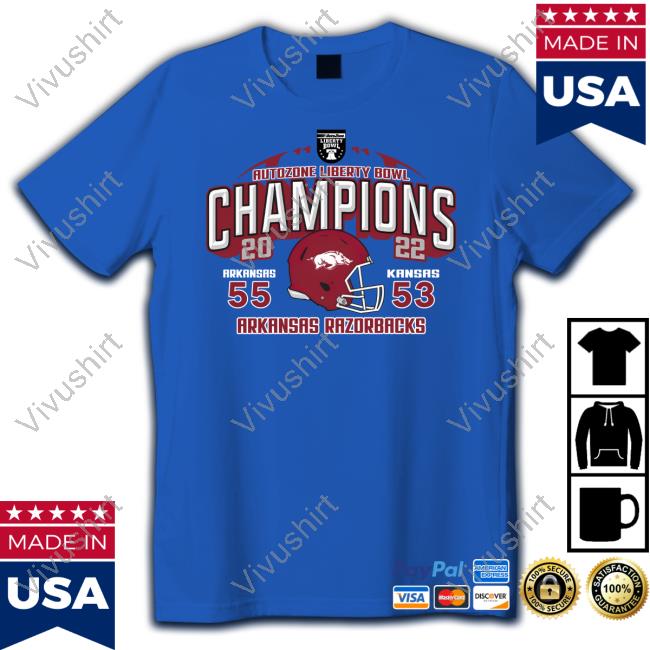 Arkansas 2022 Autozone Liberty Bowl Champions T Shirt Alumni Hall Arkansas