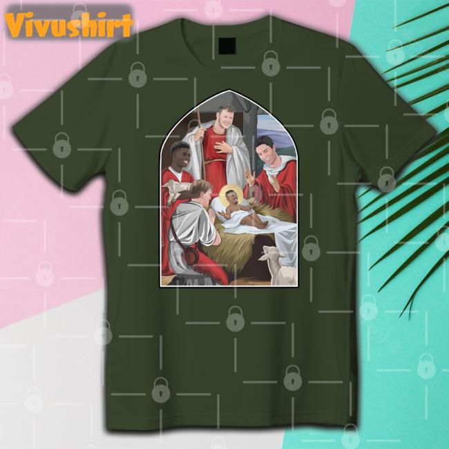 Victoriamscott Arsenal Nativity Christmas Jumper Tee Adults Jesus And Saka Gunners