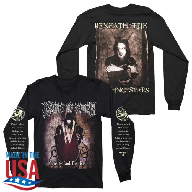 Official Night Shift Merch Indie Merch Store Cradle Of Filth - Dusk... And Her Embracecradle Of Filth - Cruelty And The Beast Long Sleeve Tee Shirt NightShiftMerch IndieMerchStore