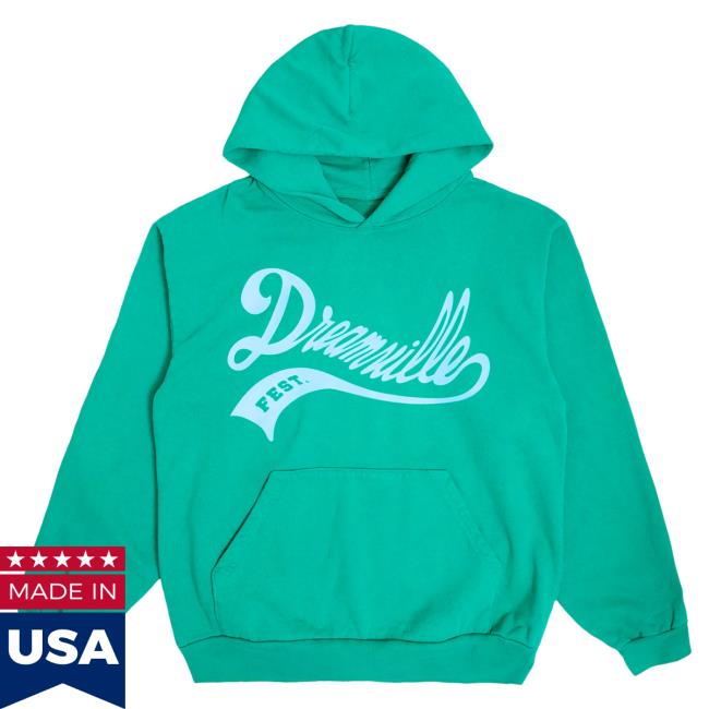 Official Dreamville Music Festival 2023 Merch Dreamville Script Logo Green Hoodie Dreamville Records
