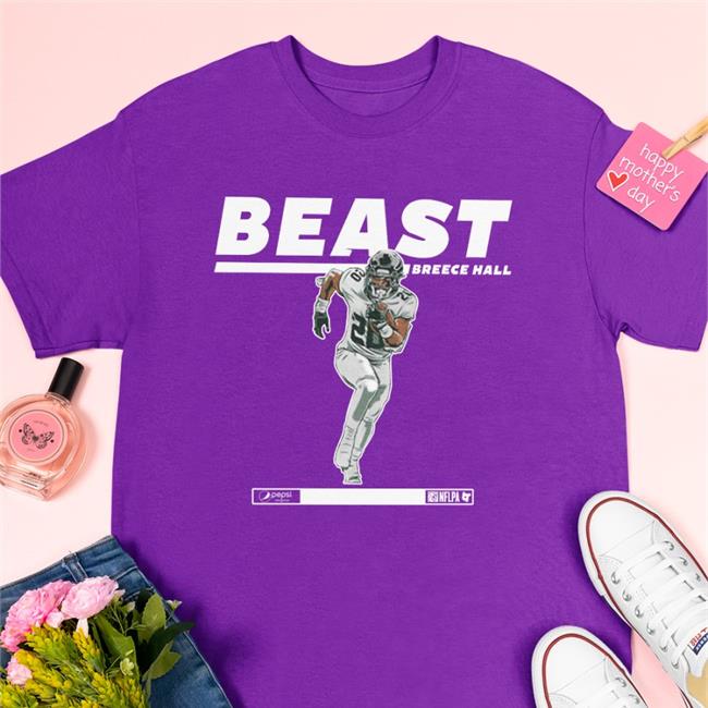 Breaking T Store Beast Breece Hall Tee Shirt Pepsi Zero Sugar Rookie Collection