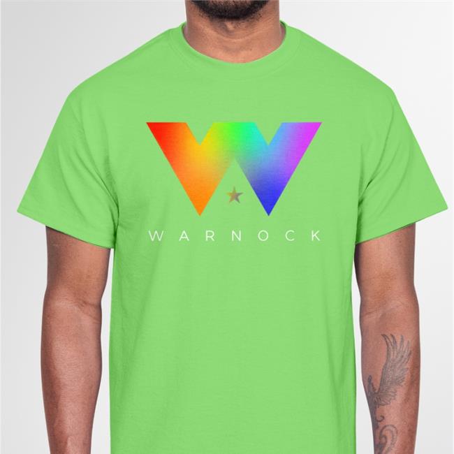 Warnock For Georgia Merch Store Reverend Raphael Warnock Wearing Warnock W Pride T Shirt Jon Ossoff