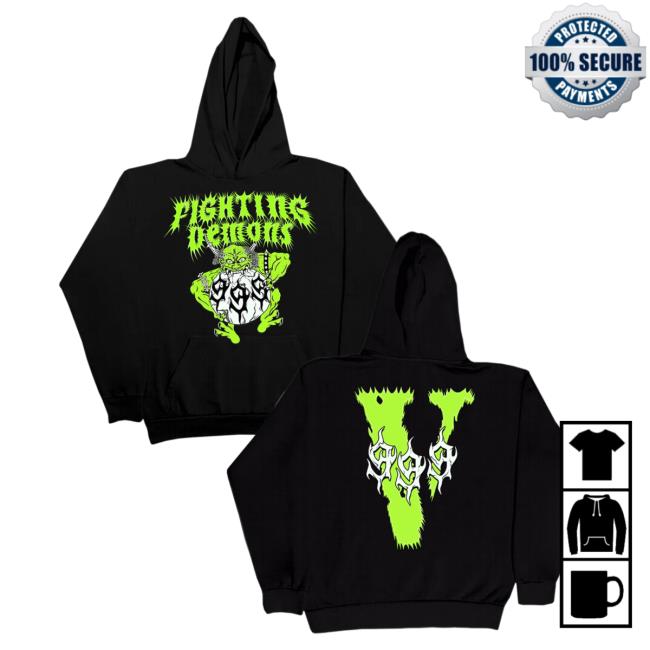 Official Merch Bar 999 Club Store Juice WRLD Fighting Demons Vlone Demon Popover Sweatshirt Black MerchBar JuiceWRLD 999Club Apparel Clothing Shop