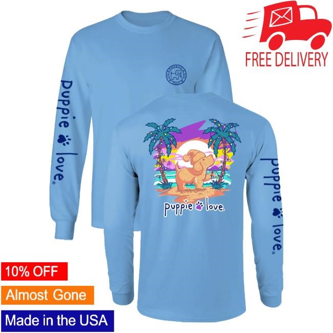 Christmas Palm Sunset Pup Adult Shirts Puppie Love Merch