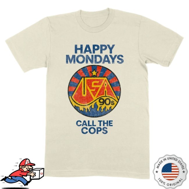 Happy Mondays Merch Call The Cops T-Shirt Natural