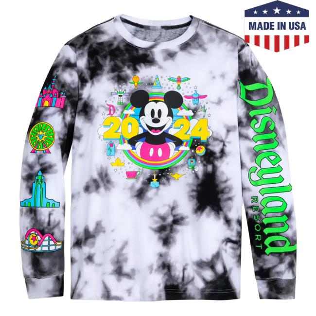 Official Shop Disney Merch Store Mickey Mouse Tie-Dye Long Sleeve Tee Shirt Disneyland 2024 Shopdisney
