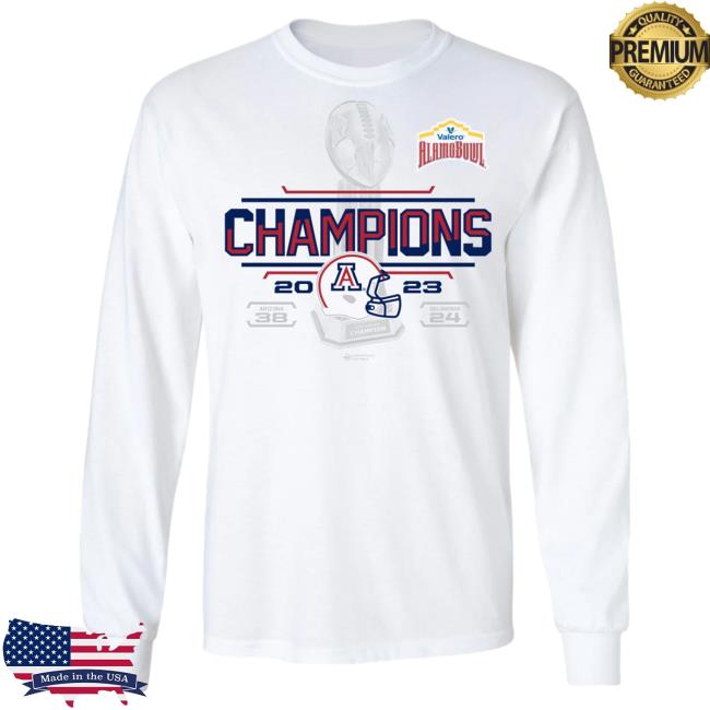 Official Alamo Bowl Merch Store Alamo Bowl 2023 Valero Alamo Bowl Champions Score White Lst Long Sleeve T-Shirts Alamo Bowl Merchandise Alamobowl Apparel Clothing Shop