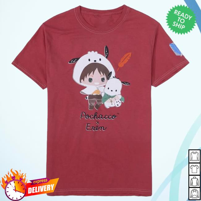 Official Sanrio Apparel Clothing Merch Store Shop Hello Kitty And Friends X Attack On Titan Pochacco & Eren Tshirt