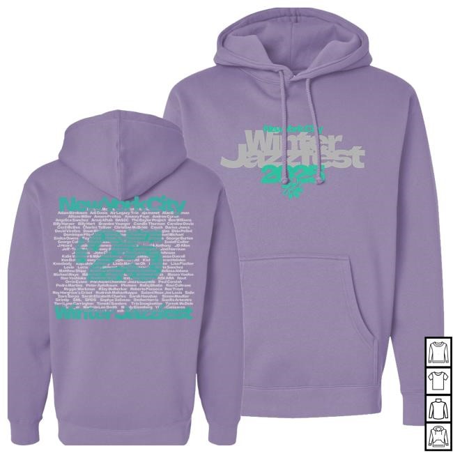 Winter Jazz Fest Merch Store Plum Wjf Hoodie With Mint And Light Gray / Artist Lineup On Back Tee